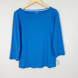 NEW Talbots Blue Tee Soft Knit Pima Cotton T-Shirt Size Petite Large Women's